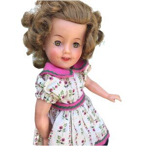 Vg SHIRLEY TEMPLE 1950's Antq IDEAL ST-12 Doll 12” Pink Floral Dress Sleepy Eyes